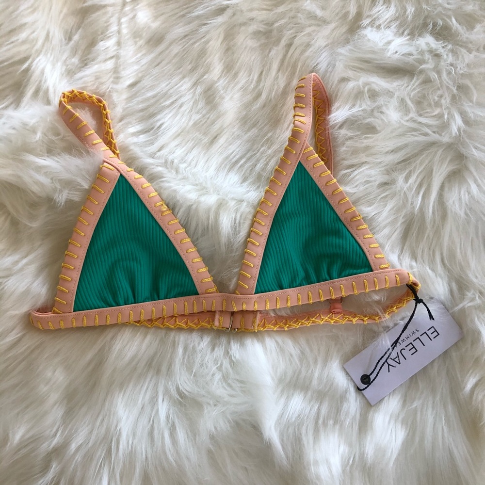 ELLEJAY Green and Tan Bikini Top